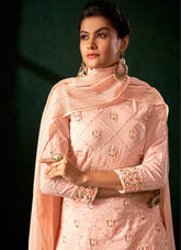 Viscous Bemberg Georgette Salwar Suit in Peach Colour